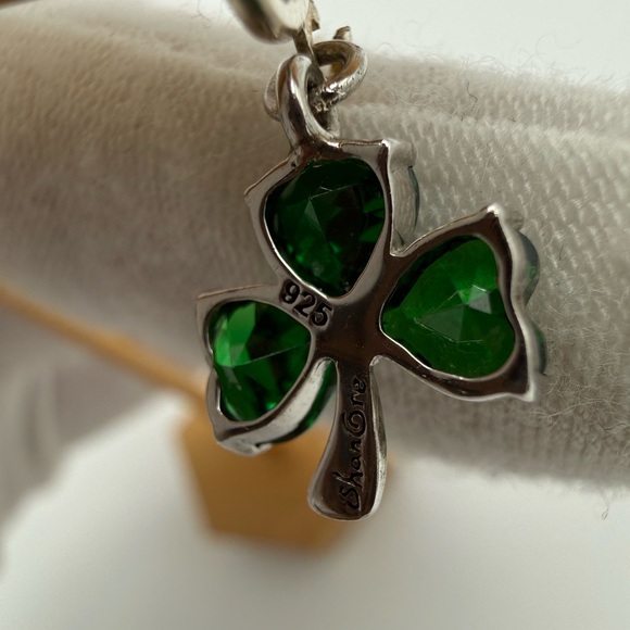 Shan Gre 925 Silver & Green Glass 3 Leaf Clover Drop Earrings - Picture 9 of 9